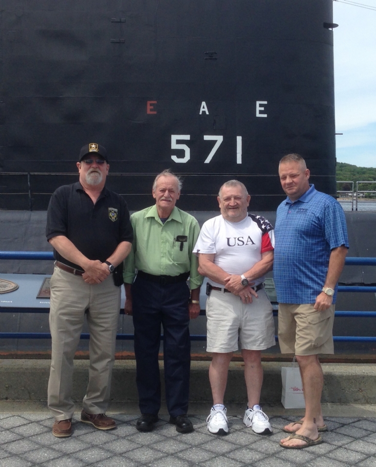 Past State Commander Bob Priest, Rusty Meek, Bob Bailey and State Sr. Vice Commander Dave Greene aboard the Nautilus Submarine in Groton, with National VFW Programs Director Lynn Rolf